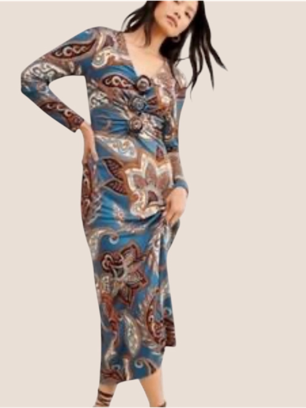 FARM RioX Wonderful Bouquet Teal Paisley-Print Midi Dress Size Medium